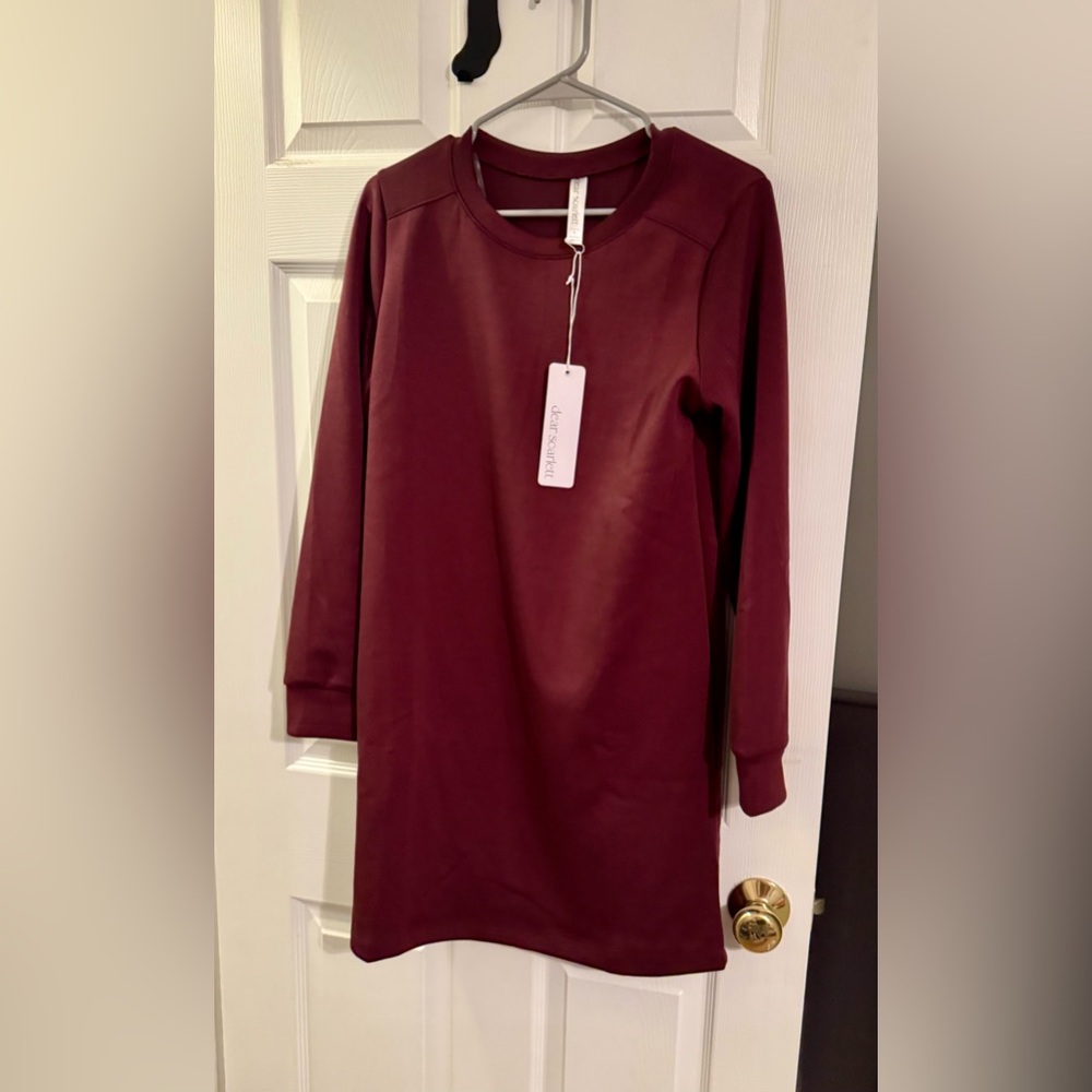 Dear Scarlett Wine Color Long Sleeve Dress